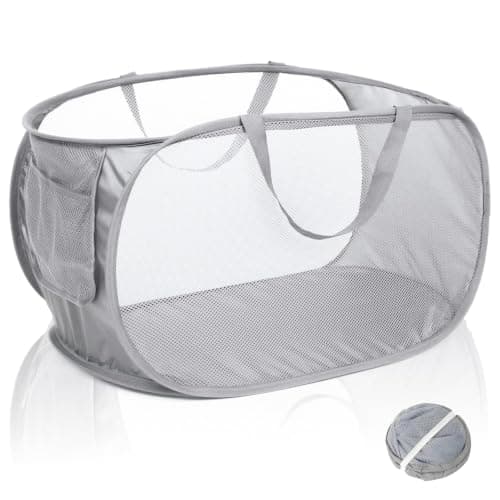Durable Collapsible Mesh Laundry Hamper Pop Up with Handles & Side Pocket