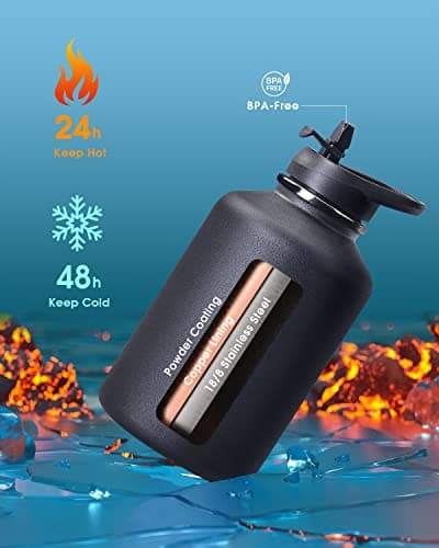 Coolflask 2L Water Bottle Insulated with PU Leather Sleeve & 3 Lids — view 4