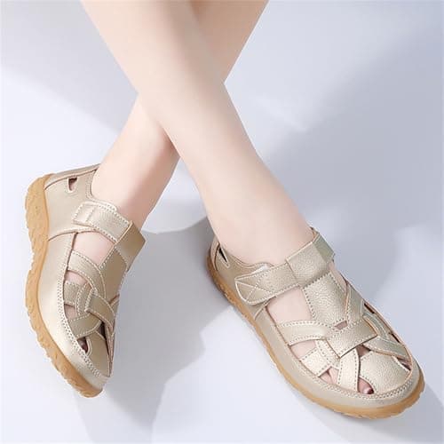 Flat Sandals for Women Extra Wide, Closed Toe Sandals for Women, Gold — view 4