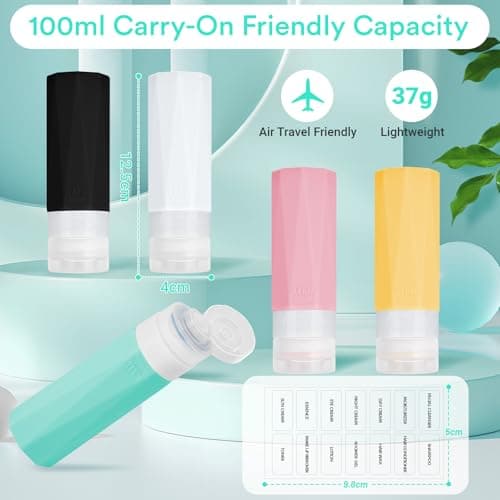 Alyvisun Travel Bottles for Toiletries 100ml, 5 Pack Silicone Refillable Travel Containers, Squeezable Toiletry Bottles with Storage Bag, for Shampoo, Lotion, Soap — view 2
