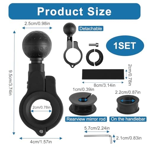 1 inch Ball Mount Accessories Suitable for Handlebars 0.5 inch to 1.26 inch — view 2