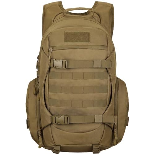 YuanWen 50L Tactical Backpack, Military Rucksack with MOLLE System, Water-Resistant Hiking Backpack for Outdoor Trekking Cycling Travel & Camping, 17'' Laptop Compartment Hydration Compatible Khaki — view 2