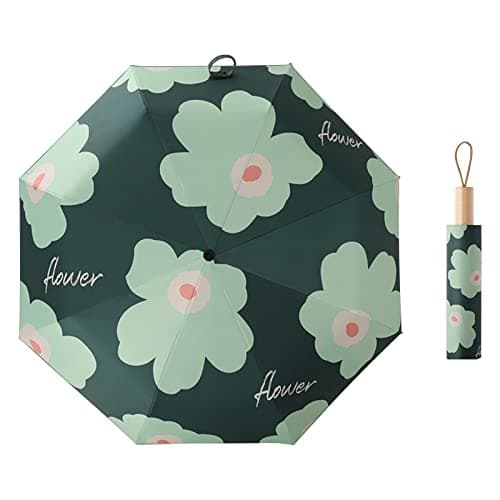 Glomora Flower Pattern U-V Protection Umbrella - Folding Sun and Rain Dual - Use Travel Umbrella - Stylish Mom and Grandma Gift(green)