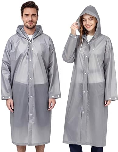 Rain Poncho for Adults, 2 Pieces Reusable Waterproof with Hoods and Sleeves