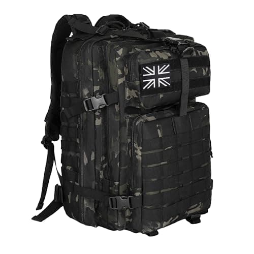 WOLT | Tactical Backpack for Men 45L Military Backpack Large 3 Day Molle Assault Pack Rucking Backpack for Survival Hiking, Camouflage Black