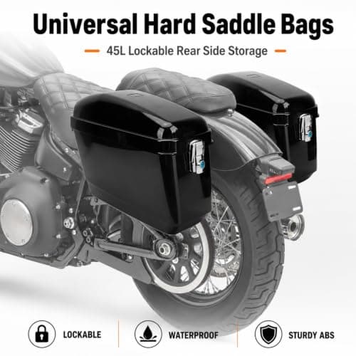 MENDUNER 45L Motorcycle Side Case with Mounting Kit, Lockable ABS Hard Saddlebags, Universal Motorcycle Panniers Side Bags for Cruiser Touring Luggage Storage, Glossy Black — view 3