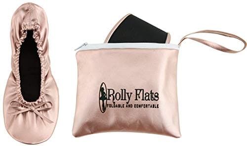 Women's Foldable Flats – Portable Ballet Slippers Shoes for Travel, Wedding – Fits in Purse (S, Rose Gold)