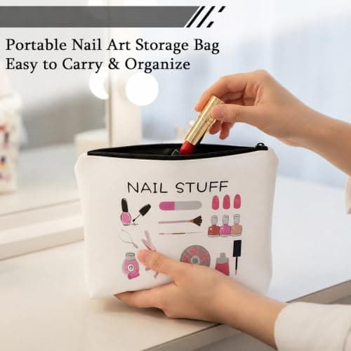 1PCS Nail Polish Organiser Bag Canvas Large Capacity 9x7in Portable Storage Case for Women Girls Manicurist DIY Travel Nail Accessories (White) — view 3