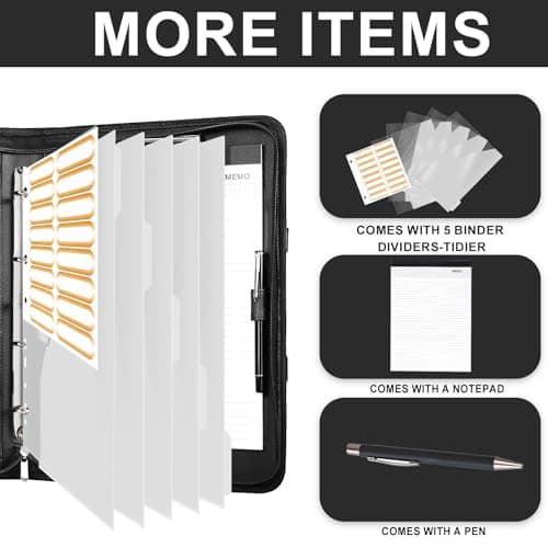 Leathario Portfolio Folder A4, Vegan Leather Conference Folder with Handle, 4-Ring Travel Document Holder with 5 5-Part File Dividers, Multi-Pocket Document Folder Organiser, Office Supplies — view 5