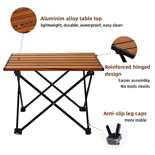 ROCK CLOUD Portable Camping Table Ultralight Aluminum Folding Beach Table Camp for Camping Hiking Backpacking Outdoor Picnic (Brown, Small) — view 6