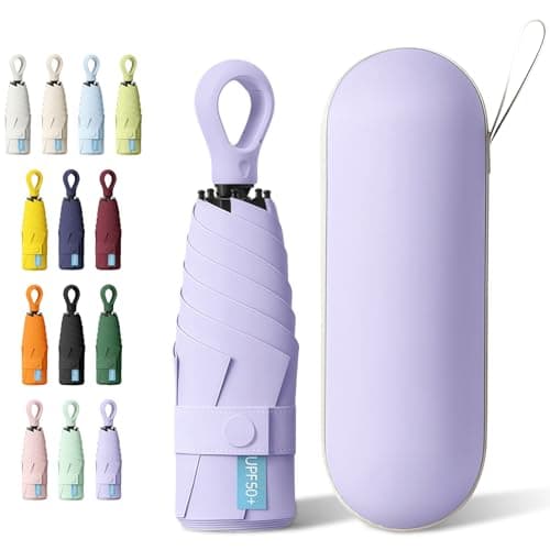 HCQC Mini Sun Umbrella with Ring Handle – UPF 50+ UV Protection 99.9%, Compact Travel Umbrella for Purse & Backpack, Lightweight Small Portable, Rain & Sun for Women Men Kids (Purple)