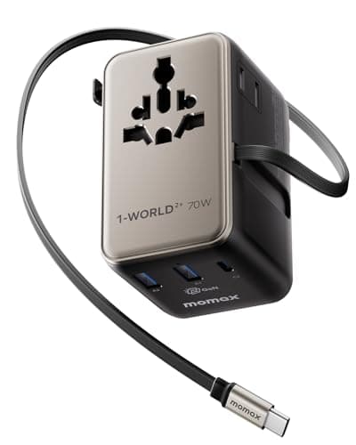 MOMAX Universal Travel Adapter with USB C Cable 70W GaN Travel Plug Adapter