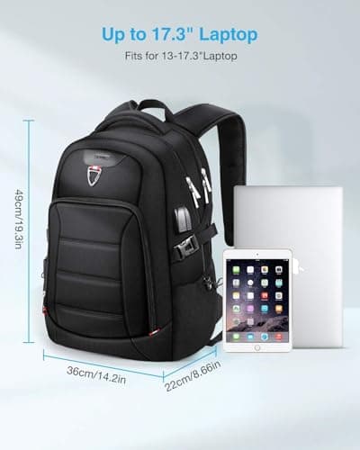 HOMIEE Travel Laptop Backpack Mens,17.3 Inch Laptop Rucksack,Womens Large Daypack Anti-Theft Business Work Computer Bag with USB Charging Port 38L Waterproof College School Bag Black — view 5