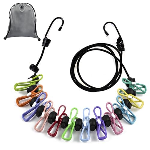 Travel Washing Line, Portable Clothesline Outdoor with 12 Clips Elastic Clothesline for Indoor Outdoor Balcony Travel Camping (Multicolour)
