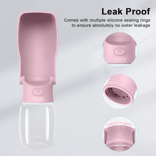 SOICTA Portable Dog Water Bottle for Walking 19 OZ or 12 OZ Portable Pet Water Bottles for Puppy Small Medium Large Dogs Water Dispenser Bowl Dog Accessories(12OZ Pink) — view 2