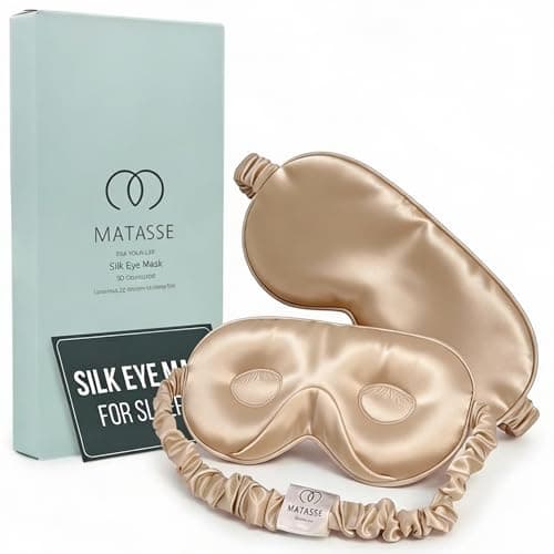 MATASSE 100% Mulberry Silk Sleep Mask 22 Momme Grade 6A 3D Contoured Eye Mask for Sleeping, 14mm Deep Eye Cups, Total Blackout Blindfold for Women Men, Adjustable Strap, Side Sleeper (Champagne)