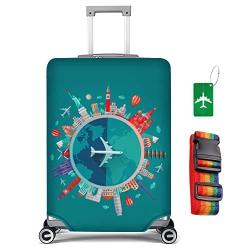 flintronic Travel Luggage Cover Elastic, Luggage Cover, Suitcase Cover, 22-25 Inch Suitcase Protective Cover, with Luggage Tag*1+Luggage Strap*1 (M)
