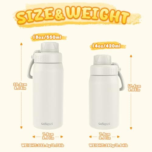 GOPPUS 420ml/15oz Kids Insulated Water Bottle with Screw Lid (No Straw) Stainless Steel Toddler Bottle School Flask Girls Boys Drinks Cup with Handle & Leakproof & Keep Drinks Cold (Beige) — view 2