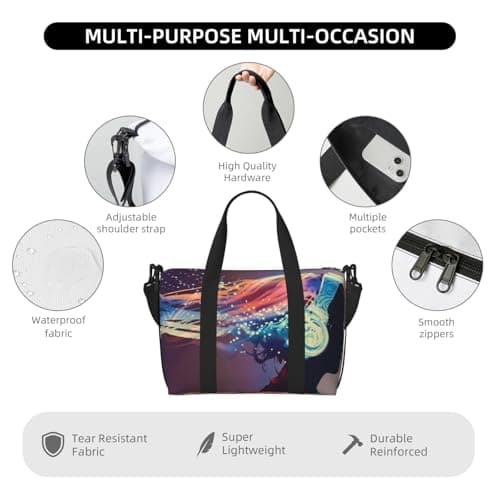 Woman with Glowing Headphones Print Travel Duffle Bag Lightweight Weekend Bag Travel Bag Holdall with Adjustable Strap for Weekend Trips Gym Travel Daily Use — view 5