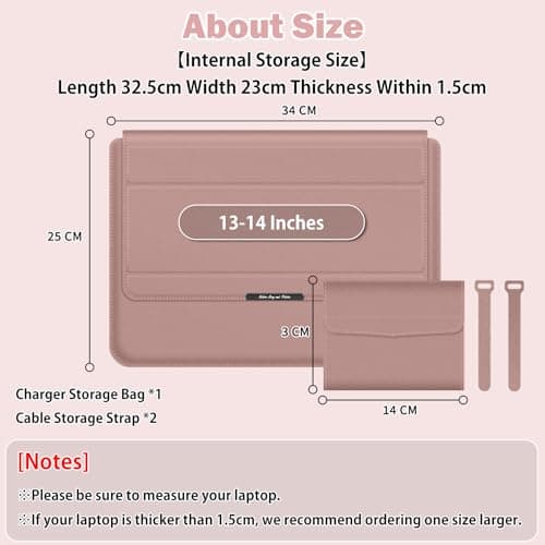 Hinnwer 13 14 Inch Laptop Sleeve Case for MacBook Air 13 M5/M4/M3/M2/M1 (2026-2020), MacBook Pro 13-14 M5/M4/M3/M2/M1 Pro/Max (2026-2020) Adjustable Stand Sleeve Pouch - Rose Gold — view 3