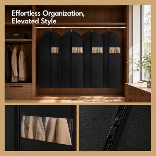 4 Pack Suit Covers Set with Zip, 120 x 60cm Clothes Bags Hanging — view 6