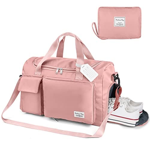 Duffel Bag, Foldable Overnight Weekend Bags for Women, Lightweight Hospital Bag with Wet and Dry Separation Bag, Large Holdall/Cabin/Gym Bag for Sports and Travel - Pink — view 2