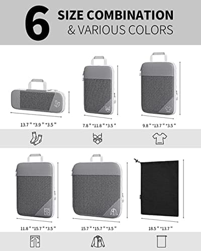 Ultralight Compression Packing Cubes for Travel Expandable Packing Organizers for carry on Suitcase 6 Set Compression Packing Cubes Travel Accessories (Grey,3Pcs) — view 5