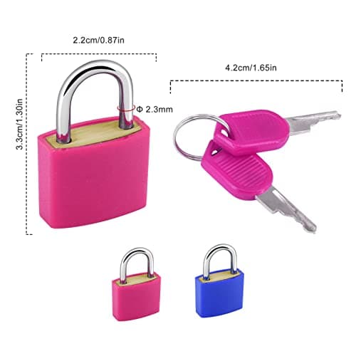 2PCS Suitcase Locks with Keys, 23mm Coloured Luggage Locks Suitcase Padlocks Mini Keyed Padlocks Travel Lock Small Padlocks for Suitcases Luggage Gym Locker Bag Rucksack School (Rose Red & Blue) — view 2