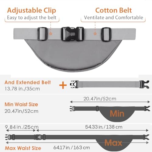 SUPHOSMT 4 Pockets BumBags with 35cm Extended Belt Large Capacity Grey — view 5