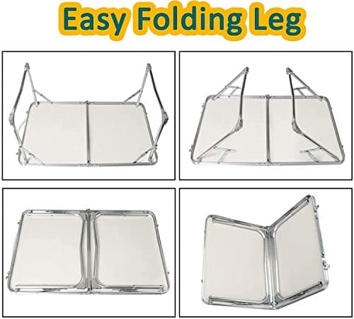 Small Folding Picnic Camping Table, Aluminium Lightweight Foldable Outdoor Garden Backyards BBQ Portable Table, Computer Notebook Tray Laptop Bed Table, Dorm Desk on Bed/Sofa, 60x40x26cm, White — view 4