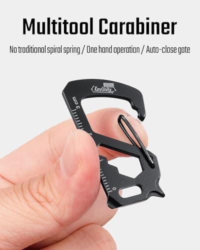 KeyUnity KS00S Carabiner Clip Multitool Stainless Steel 7 Tools in 1,Quick Release Clasp,Wrench,Cross Screwdriver, Slotted Screwdriver,Bottle Opener,Ruler,Key Holder (PVD Black,Small) — view 4