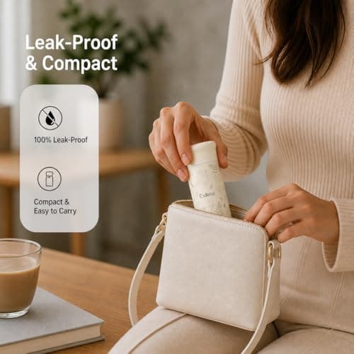 Exllena 250ml Mini Thermal Flask – 100% Leakproof Pocket Travel Mug for Flat White Coffee & Tea – Slim Stainless Steel Small Water Bottle for Handbag, Commute, Milk – BPA Free(Butter Botanical) — view 5