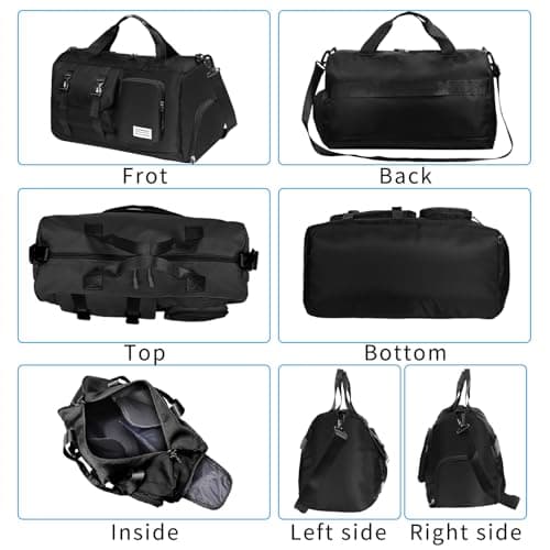 Sports Gym Bag Duffle Bag with Shoes Compartment, Weekend Travel Bag Overnight Bag for Men and Women (Black) — view 2