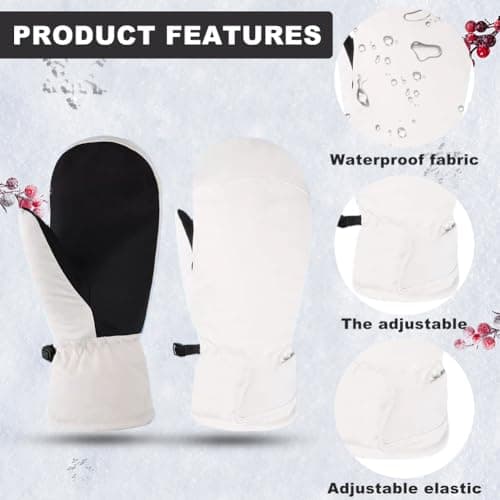 Enjoyaa Ski Mittens Winter Waterproof Snowboard Mittens for Women Mens Ski Gloves Thermal Touch Screen Warm Windproof Winter Gloves for Skiing Hiking Cycling (White) — view 3