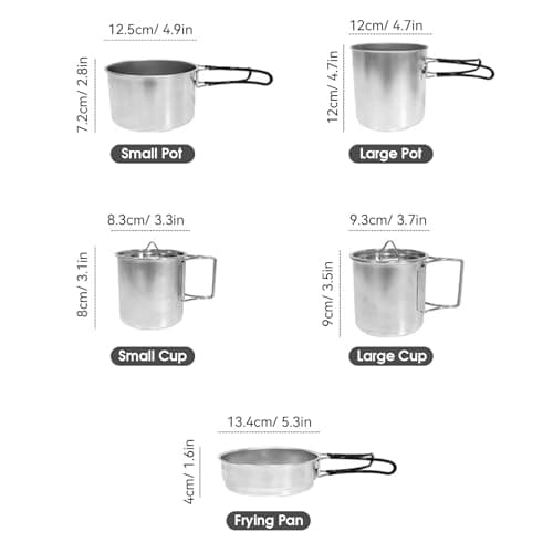 Aomiun 5 PCS Stainless Steel Camping Cookware Set, Camping Pot Pan Cup with Foldable Handles for Backpacking Camping Hiking — view 4