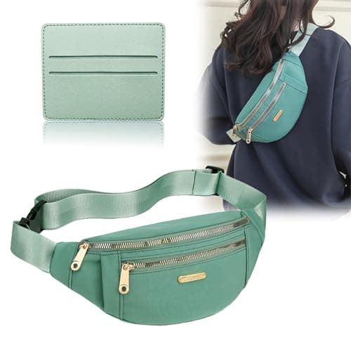 BAIYSFFG Fanny Pack Fashionable Waist Bag Unisex Fashion Waist Bag Casual Travel Bum Bag with 3 Zipper Pockets for Women Men Sports Running Hiking Jogging (Green 1) — view 3