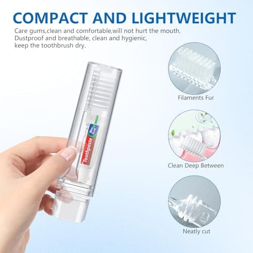 Mini Toothbrush and Toothpaste Set, 4 Foldable Travel Toothbrush with 4 Mini Toothpaste ＆ Storage Bag, Portable Oral Care Kit for Travelling, Camping, Business Trips — view 3