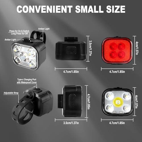 KunHe 10 Pack Bike Lights for Night Riding USB Rechargeable Bike Lights Front and Rear 8+12 Modes Bike Light Set Bicycle Lights Headlight and Taillight Easy to Install — view 3