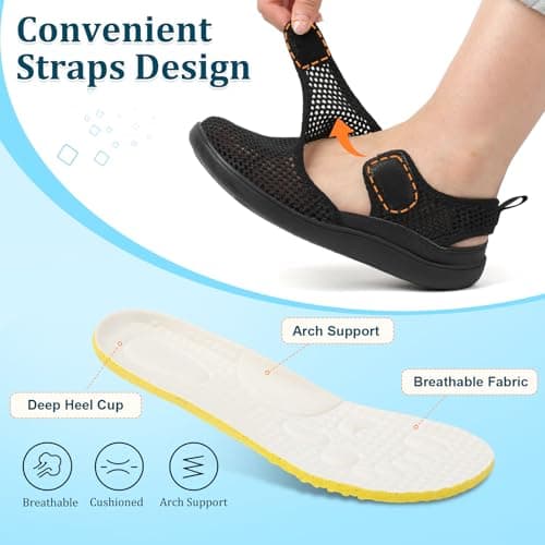 JOINFREE Womens Sandals Wide Fit Walking Trainers Mesh Breathable Zero Drop Barefoot Adjustable Summer Holiday Shoes Closed Toe for Beach Garden Travel Daily Wear Anti-Slip Black — view 4