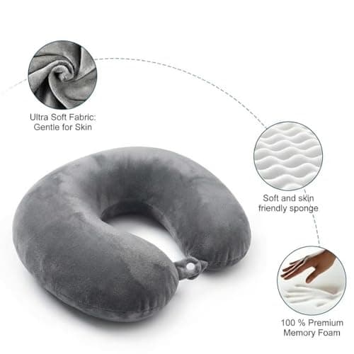 Boyfield Travel Pillow Memory Foam Neck Pillow for Travel, Travel Pillow for Airplane, Travel Neck Pillow Essentials, Grey, 29x29CM — view 3