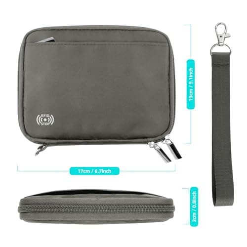 WALNEW Passport Holder Travel Wallet Family for 4, RFID Blocking Travel Document Organiser Pouch for Women Men, Zipper Card Case Cover with Wrist Strap, Gray — view 2