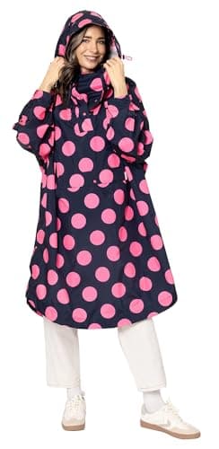 Snuggz Adult Polka Dot Rain Poncho, Lightweight Waterproof Hooded Rain Coat