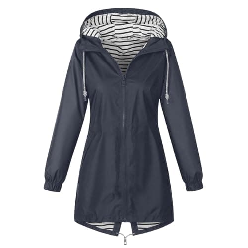 Gkojhj Womens Waterproof Jackets Lightweight Hooded Long Rain Coat Rain Jacket Ladies Functional Windbreaker Jacket Softshell Plus Size Breathable Hiking Outdoor Trench Coats — view 4