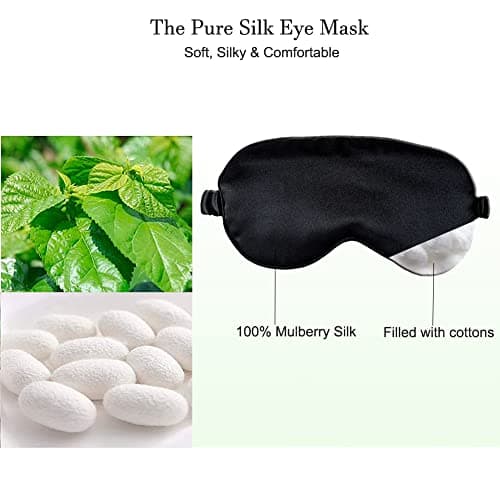 Sleep Mask 100% Mulberry Silk Eye Mask, Blinder for Total Blackout & Zero Pressure,Eye Mask for Sleeping with Travel Pouch & 2 Ear Plugs for Side Sleepers, Men & Women(Black) — view 2