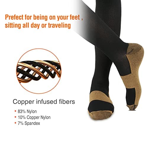 Gifts UK 2 Pairs Copper Infused Anti-Fatigue Compression Unisex Flight Travel Socks Anti Swelling DVT Support UK Stock (Large/X Large), Black — view 3