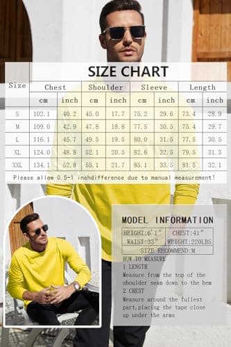 SMENG Men's Warm Winter Long Sleeve Base Layer, 100% Cotton Heavyweight Top, Cozy Insulating Undershirt for Autumn Yellow XXL — view 6