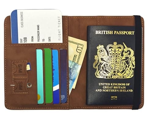 Voyana RFID Blocking Passport Holder, PU Leather Travel Wallet for Men and Women, Slim Cover for Passport, Boarding Pass, Credit Cards and Cash (Brown) — view 4