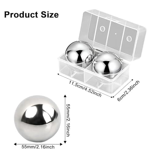 55 mm Stainless Steel Ice Ball Set with Storage Box, 2 Pcs Metal Ice Spheres, Large Round Whiskey Chilling Stones, Reusable Spherical Metal Ice Cubes, Chilling Balls for Beer/Cocktail/Vodka/Wine — view 2
