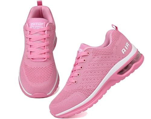 Running Shoes Womens Trainers Walking Shoes Air Cushion Athletic Sneakers Ladies Breathable Mesh Sport Sneakers Lightweight Non Slip Casual Tennis Workout Jogging Gym Trainers Pink