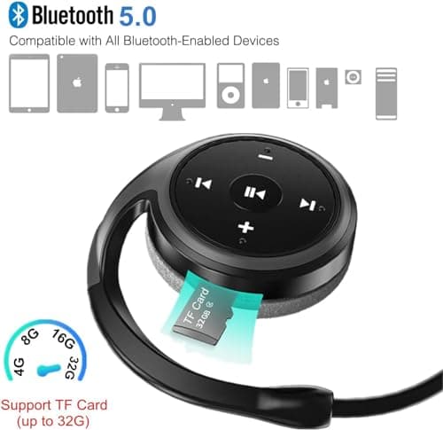 XUJAIOLQP Sports Bluetooth Headphones, Bluetooth 5.0 Over-Ear Headphones, Support TF Card and FM Radio, CVC8.0 Noise Canceling Earset 12 Hours Playtime for Running, Bicycling, Gym (Pack of 2) — view 3
